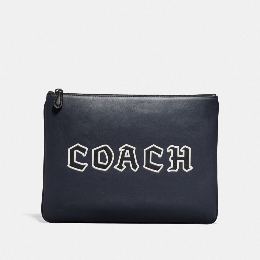 COACH F78758 LARGE POUCH WITH COACH SCRIPT MIDNIGHT NAVY/BLACK ANTIQUE NICKEL