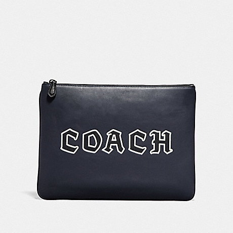 COACH F78758 LARGE POUCH WITH COACH SCRIPT MIDNIGHT NAVY/BLACK ANTIQUE NICKEL