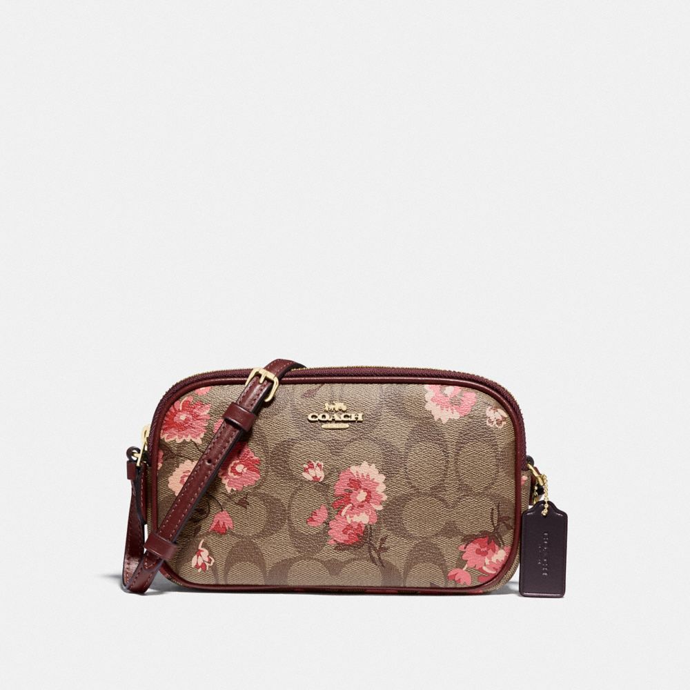 CROSSBODY POUCH IN SIGNATURE CANVAS WITH PRAIRIE DAISY CLUSTER PRINT - F78844 - KHAKI CORAL MULTI/IMITATION GOLD