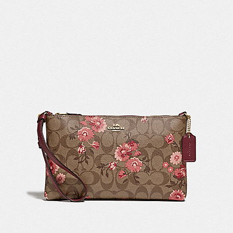COACH F78846 LARGE WRISTLET 25 IN SIGNATURE CANVAS WITH PRAIRIE DAISY CLUSTER PRINT KHAKI CORAL MULTI/IMITATION GOLD