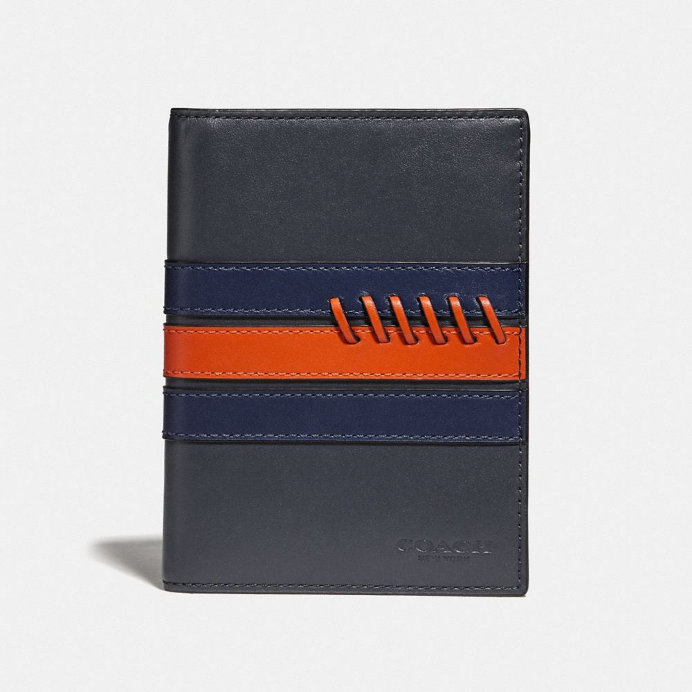 PASSPORT CASE WITH BASEBALL STITCH - F78998 - MIDNIGHT NAVY/ CADET/ DARK ORANGE/BLACK ANTIQUE NICKEL