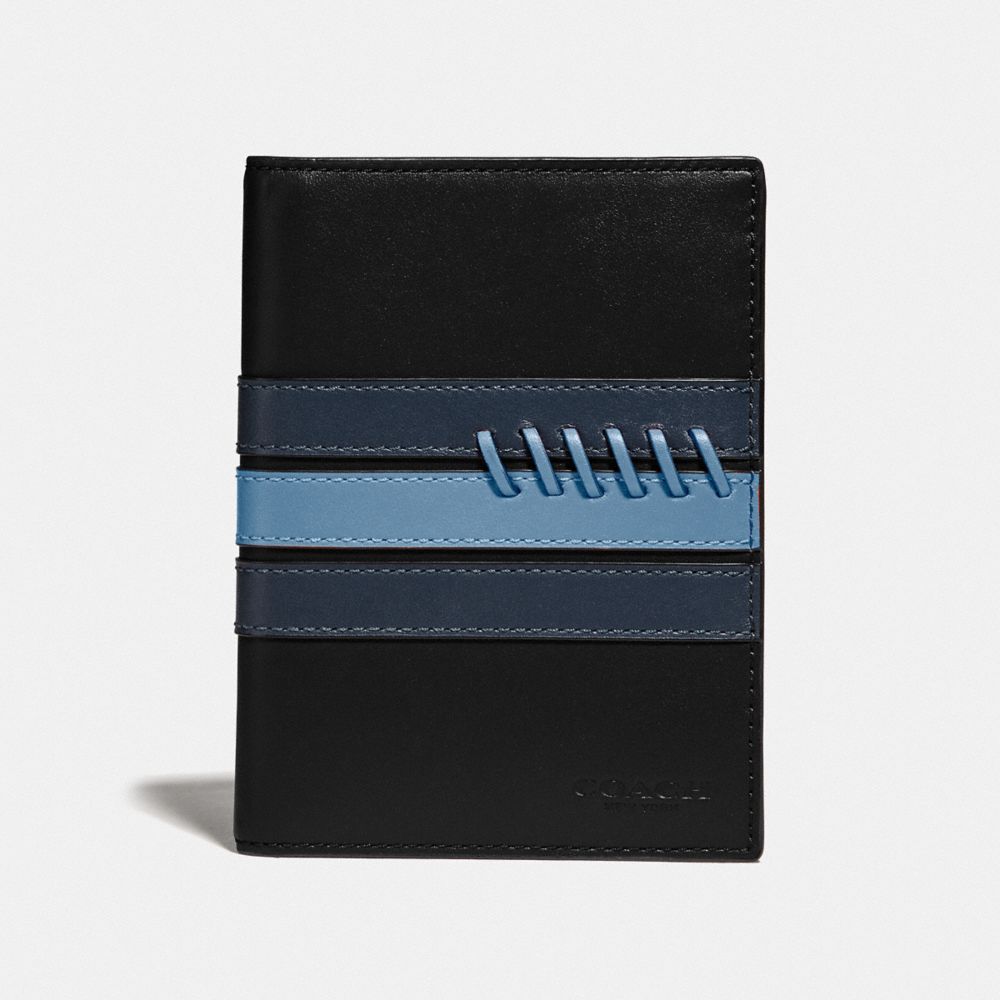 COACH F78998 Passport Case With Baseball Stitch BLACK/ MIDNIGHT NAVY/ WASHED BLUE/BLACK ANTIQUE NICKEL