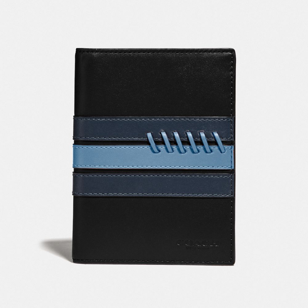 PASSPORT CASE WITH BASEBALL STITCH - BLACK/ MIDNIGHT NAVY/ WASHED BLUE/BLACK ANTIQUE NICKEL - COACH F78998