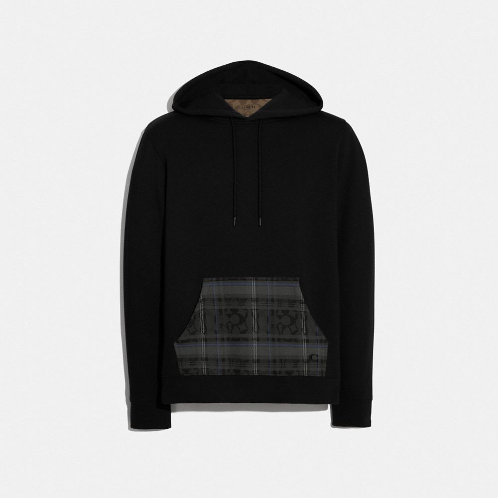 COACH HOODIE - BLACK SIG C PLAID - F79050