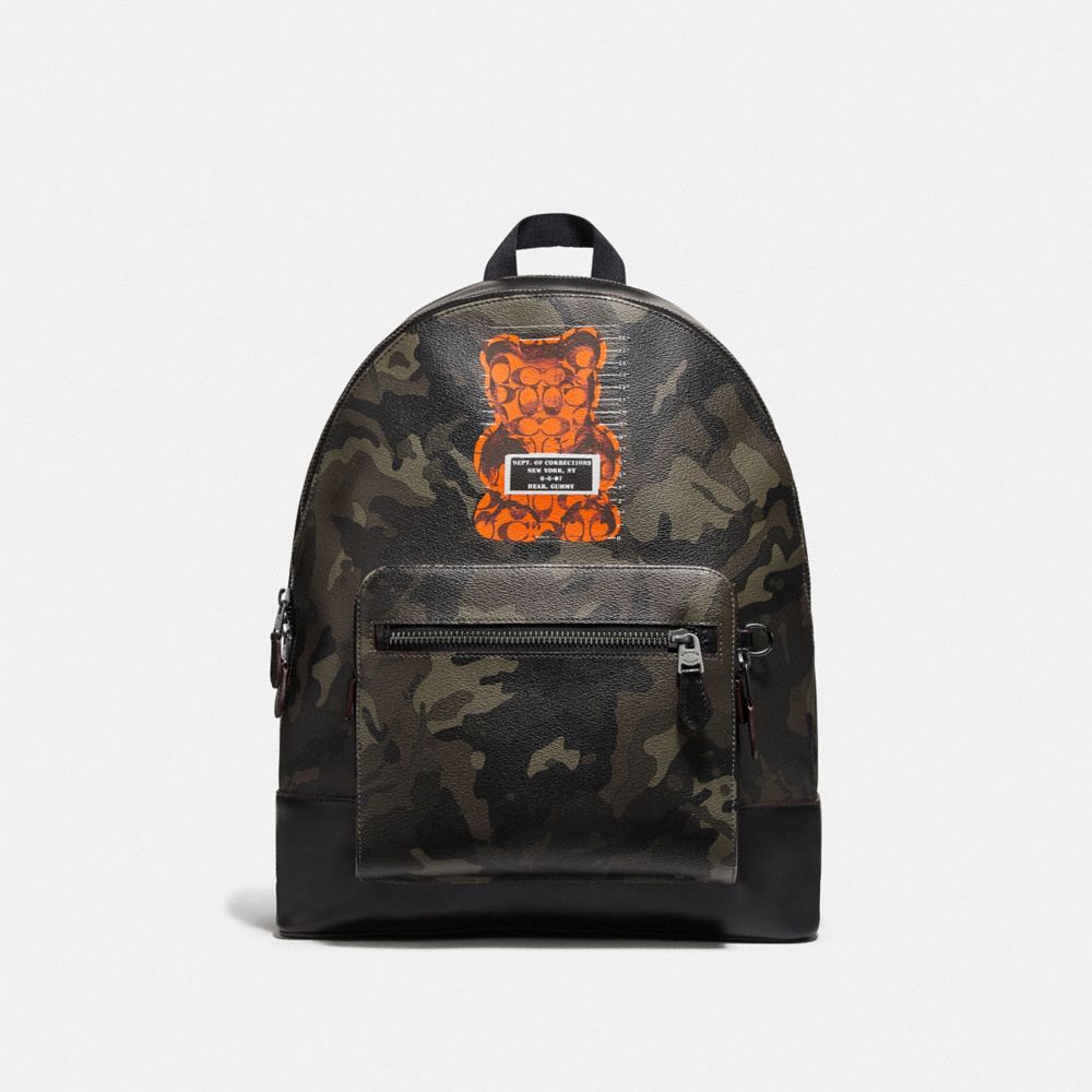 COACH WEST BACKPACK WITH CAMO PRINT AND VANDAL GUMMY - GREEN/BLACK ANTIQUE NICKEL - F79051