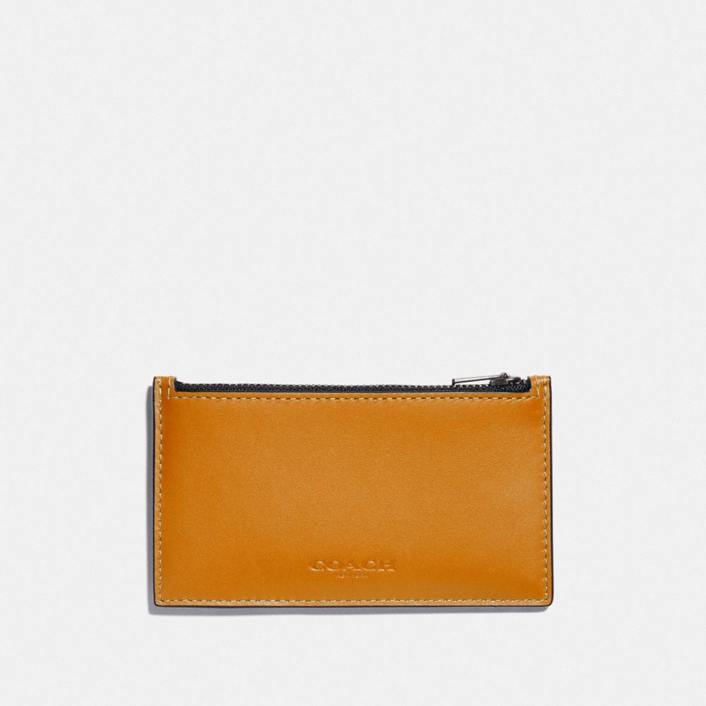 ZIP CARD CASE IN COLORBLOCK - F79151 - AMBER/BLACK ANTIQUE NICKEL