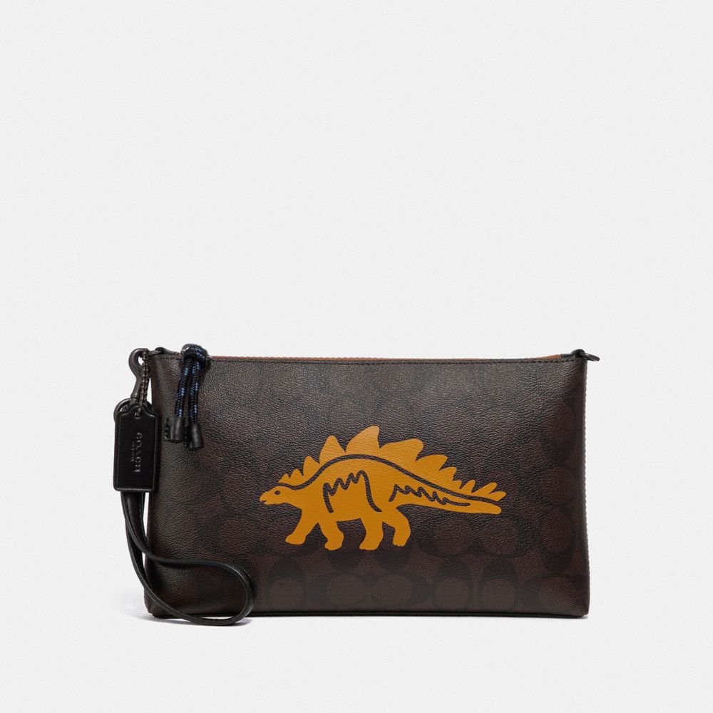 LARGE WRISTLET 25 IN SIGNATURE CANVAS WITH DINOSAUR MOTIF - F79191 - QB/BROWN BLACK MULTI