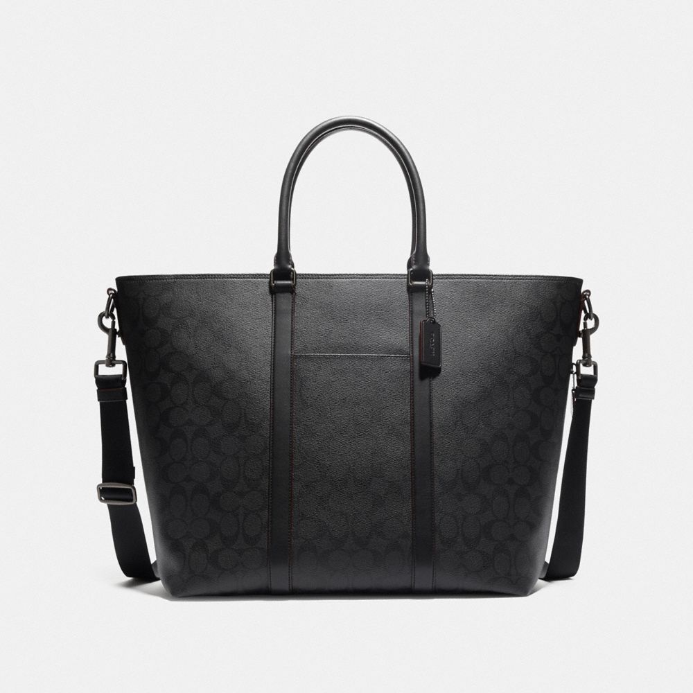 TREKKER TOTE IN SIGNATURE CANVAS - BLACK/BLACK/OXBLOOD/BLACK COPPER FINISH - COACH F79204