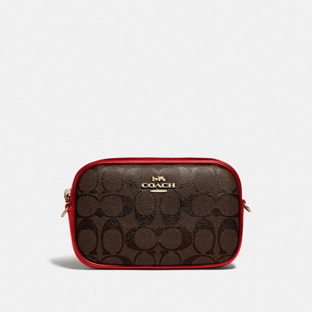 CONVERTIBLE BELT BAG IN SIGNATURE CANVAS - BROWN/TRUE RED/IMITATION GOLD - COACH F79209