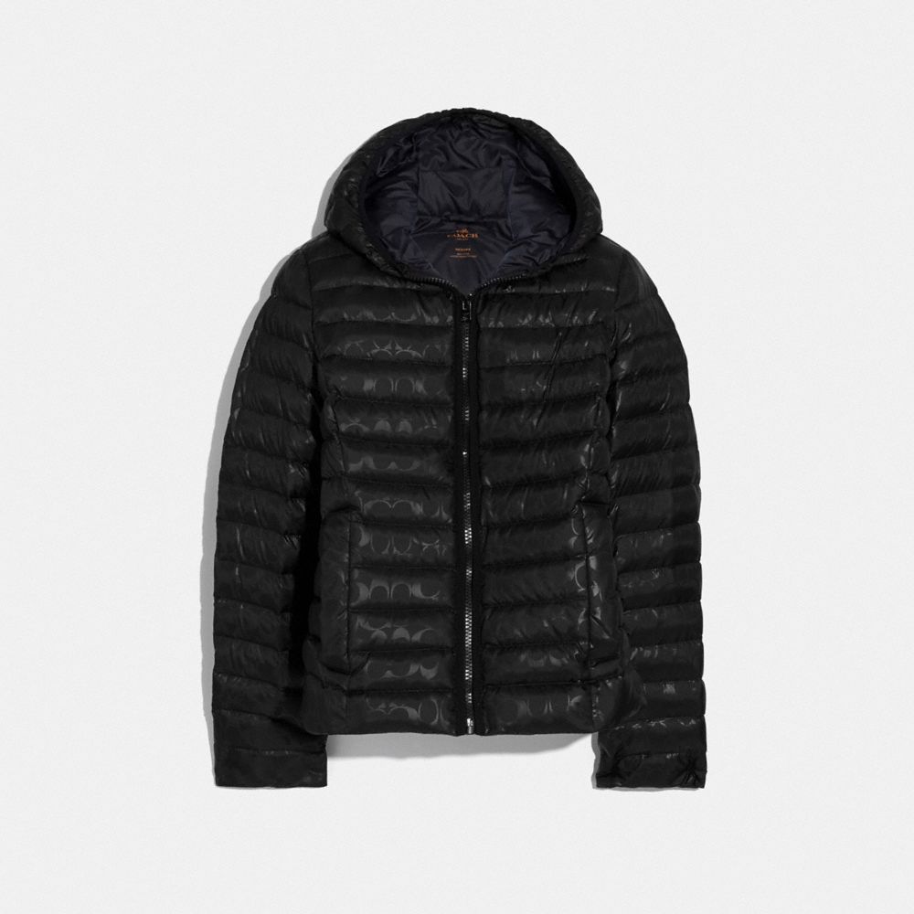 PACKABLE SIGNATURE EMBOSSED DOWN JACKET - BLACK - COACH F79480