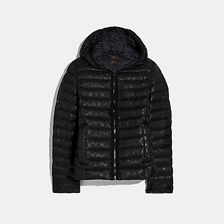 COACH PACKABLE SIGNATURE EMBOSSED DOWN JACKET - BLACK - F79480