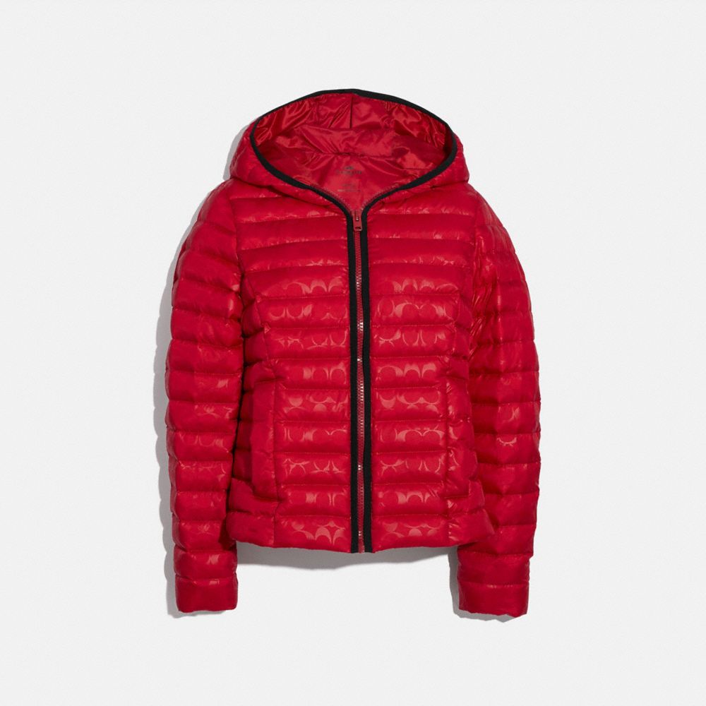 COACH F79480 Packable Signature Embossed Down Jacket CLASSIC RED