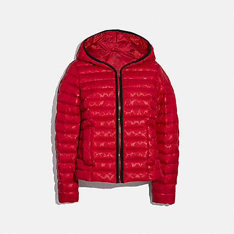 COACH PACKABLE SIGNATURE EMBOSSED DOWN JACKET - CLASSIC RED - F79480