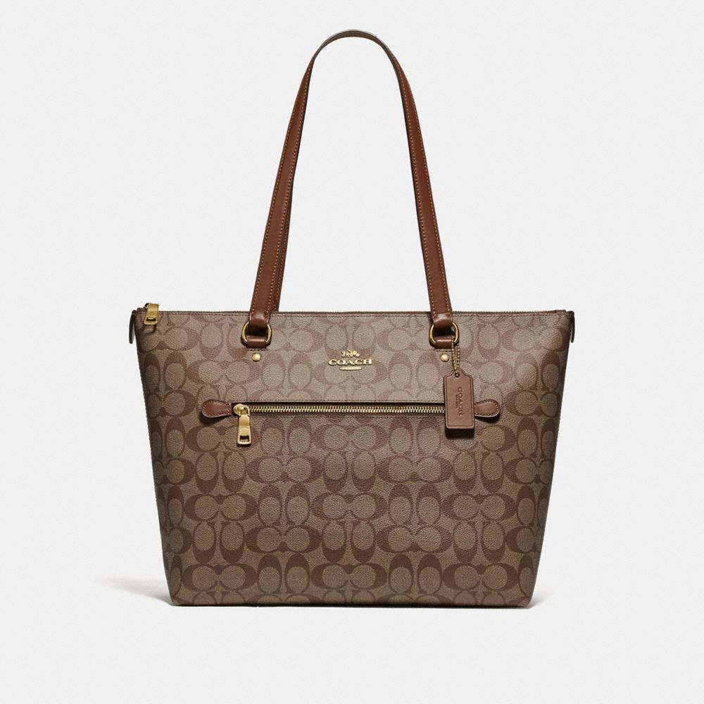 COACH GALLERY TOTE IN SIGNATURE CANVAS - IM/KHAKI/SADDLE 2 - F79609