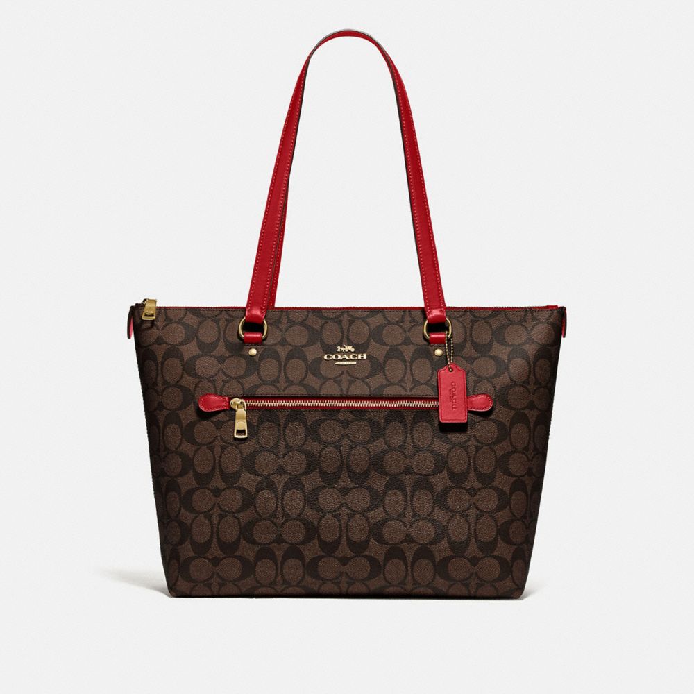 GALLERY TOTE IN SIGNATURE CANVAS - F79609 - IM/BROWN TRUE RED