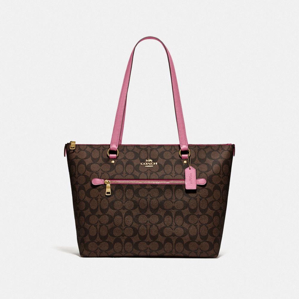 GALLERY TOTE IN SIGNATURE CANVAS - F79609 - IM/BROWN PINK ROSE