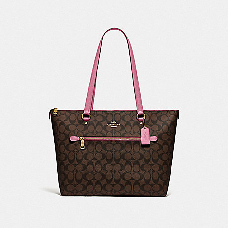 COACH F79609 GALLERY TOTE IN SIGNATURE CANVAS IM/BROWN-PINK-ROSE