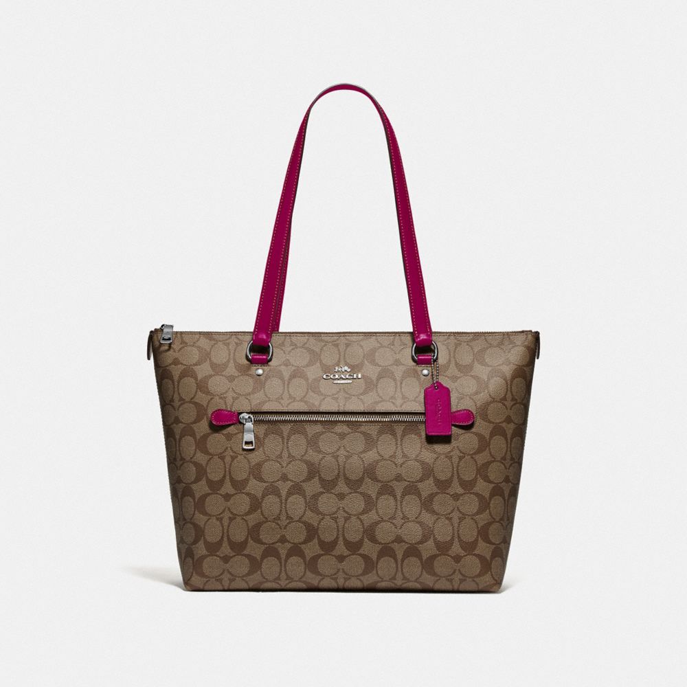 GALLERY TOTE IN SIGNATURE CANVAS - SV/KHAKI DARK FUCHSIA - COACH F79609