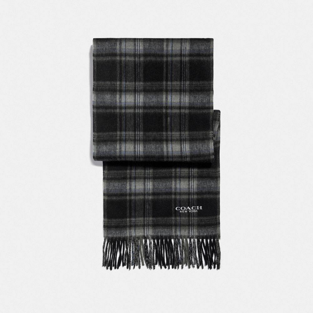 COACH F79671 SIGNATURE PLAID SCARF BLACK GREY