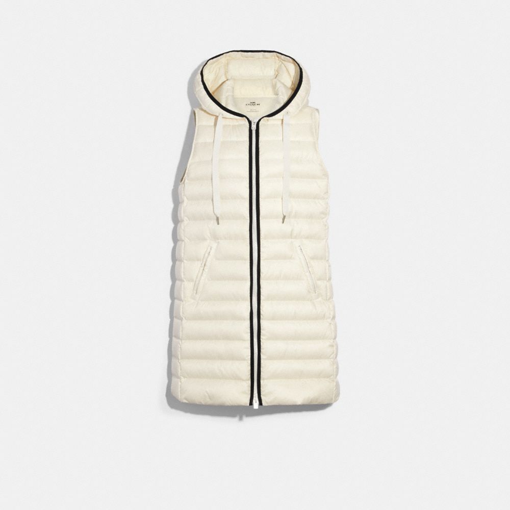 LONG DOWN VEST WITH HOOD - CREAM - COACH F79677
