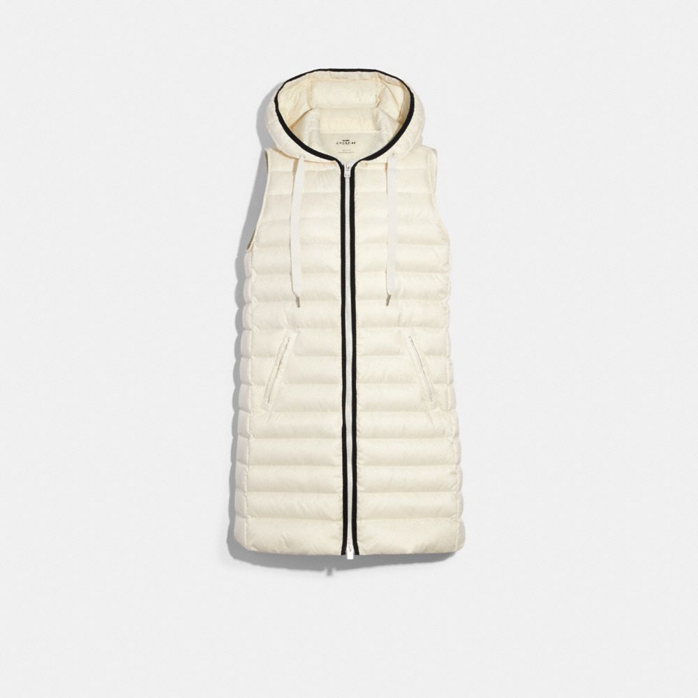 long down vest with hood