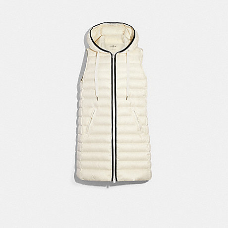 COACH F79677 LONG DOWN VEST WITH HOOD CREAM