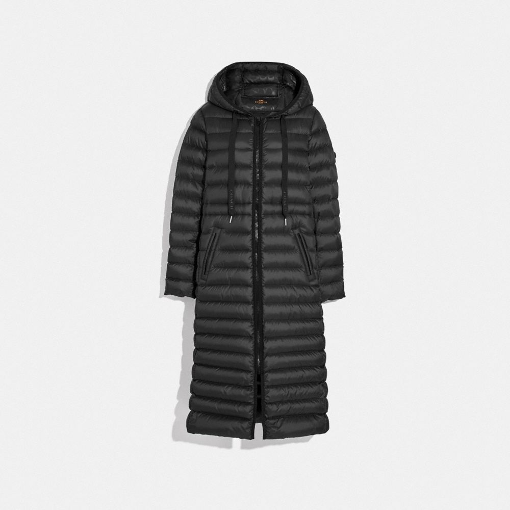 COACH LONG DOWN COAT WITH HOOD - BLACK - F79682