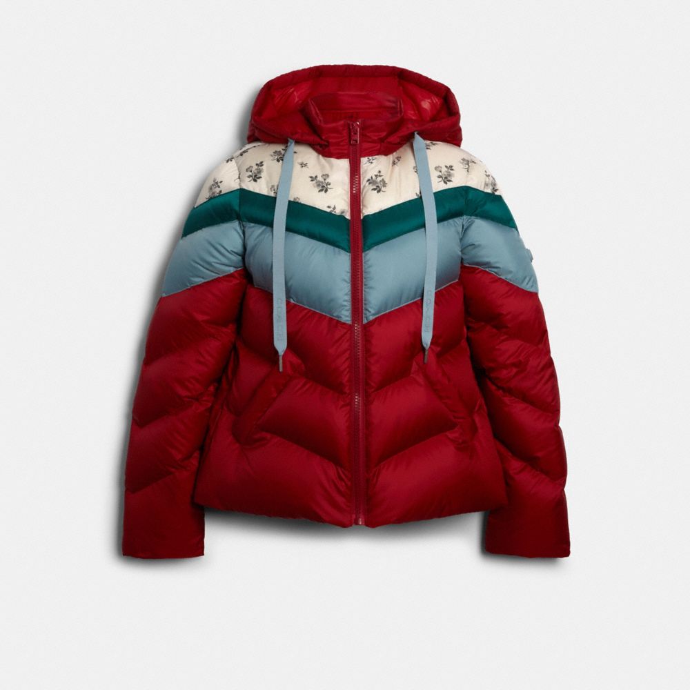 COACH F79685 CHEVRON SHORT DOWN JACKET RED MULTI