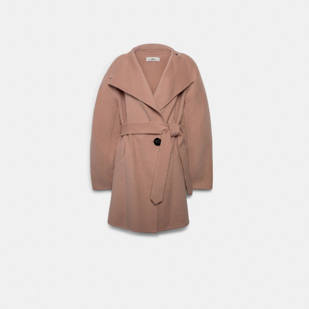 SHORT BELTED DOUBLE FACE WOOL COAT - BLUSH - COACH F79696