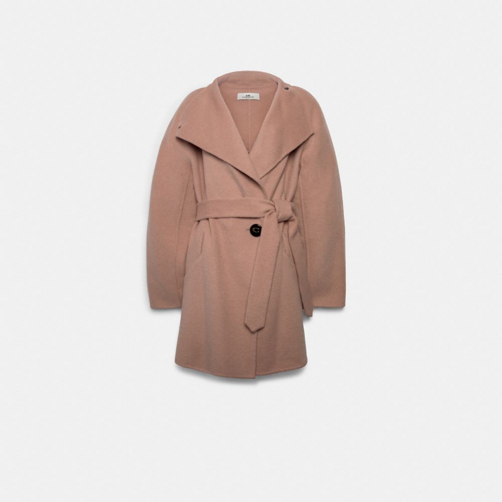 COACH F79696 Short Belted Double Face Wool Coat BLUSH