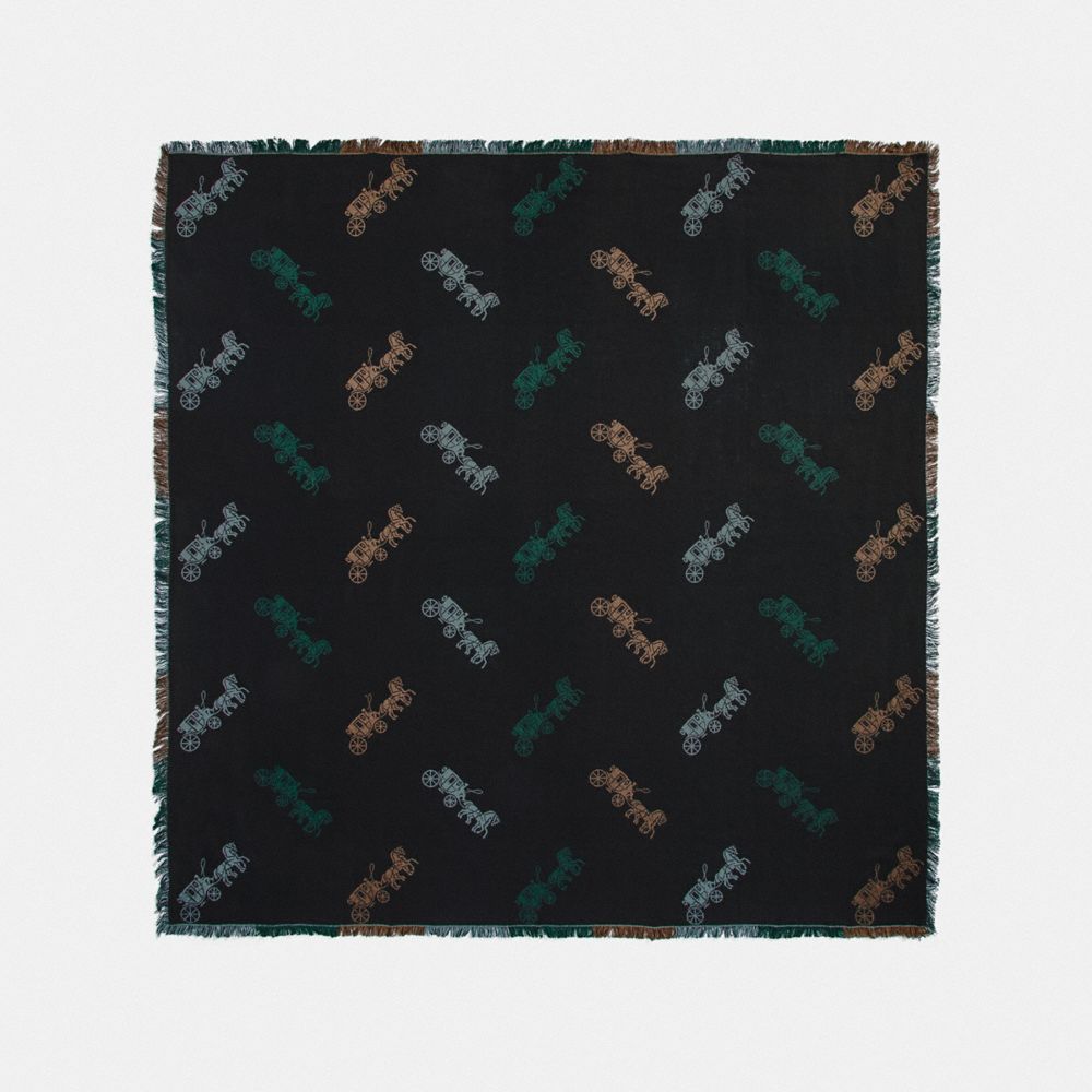 HORSE AND CARRIAGE PLAID PRINT JACQUARD OVERSIZED SQUARE SCARF - F79746 - BLACK