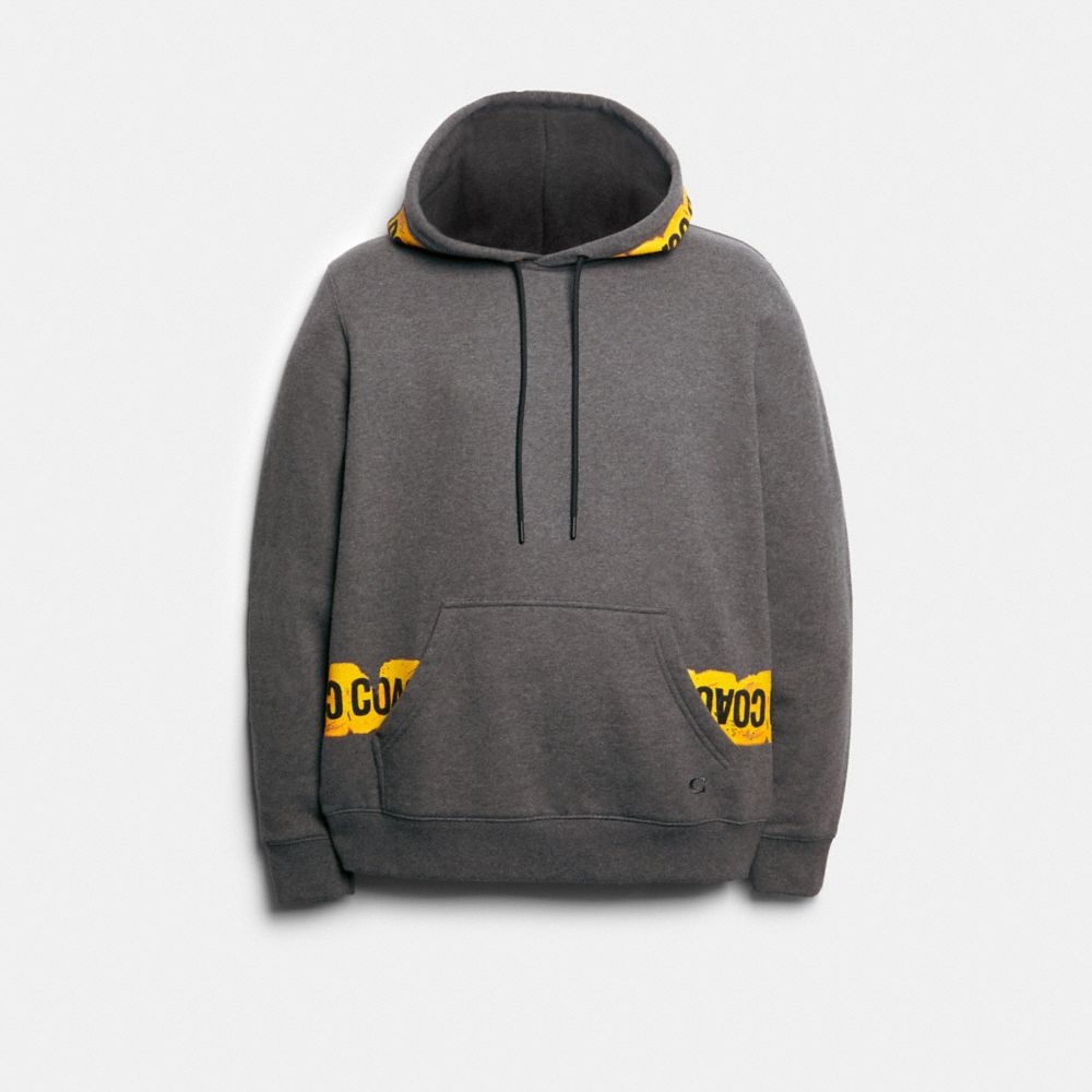 HOODIE WITH CAUTION TAPE GRAPHIC - F79787 - DARK HEATHER GREY