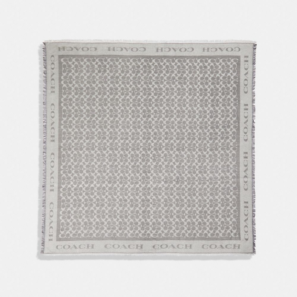 COACH F79792 - SIGNATURE METALLIC JACQUARD OVERSIZED SQUARE SCARF HEATHER GREY