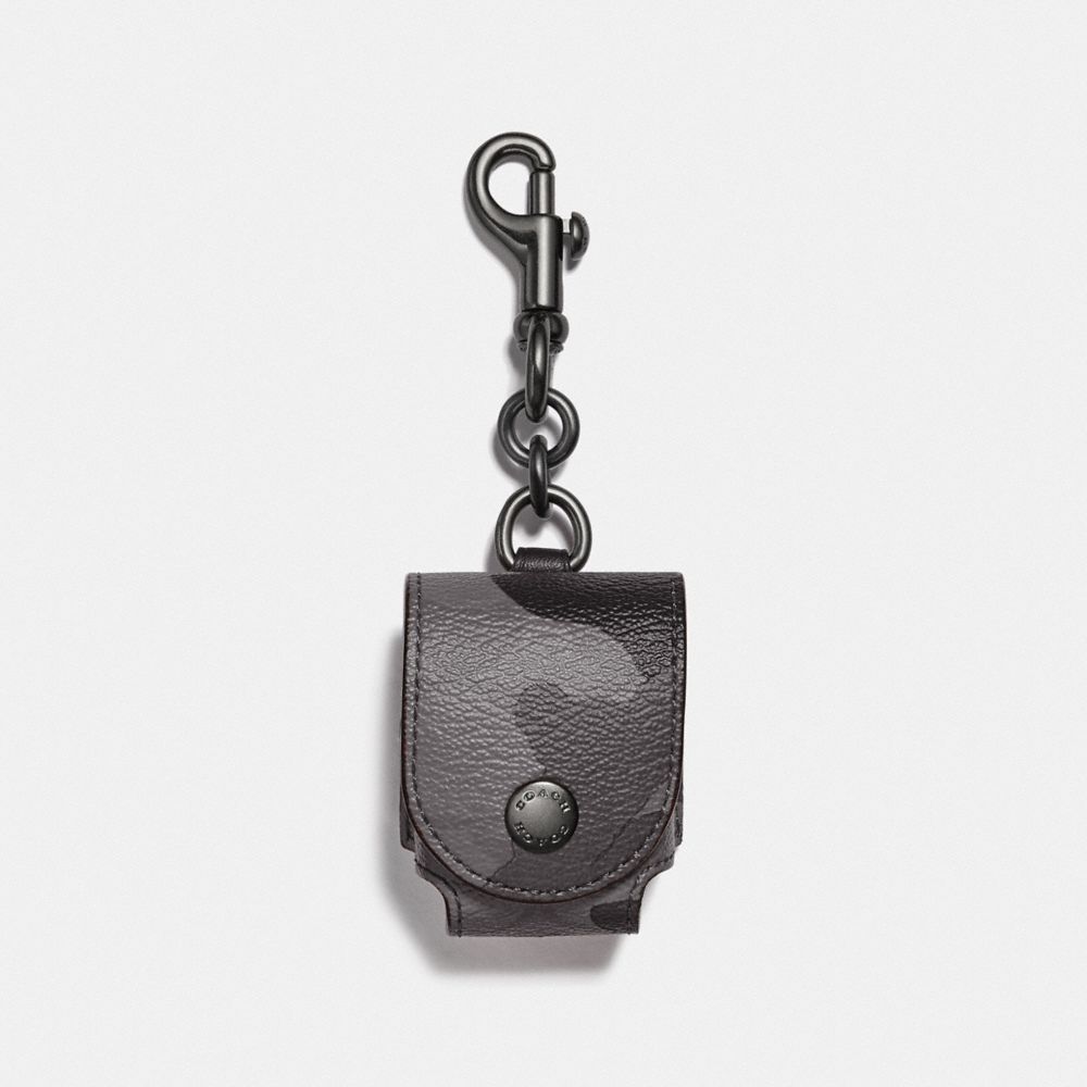 EARBUD CASE BAG CHARM IN SIGNATURE CANVAS WITH CAMO PRINT - QB/GREY MULTI - COACH F79794