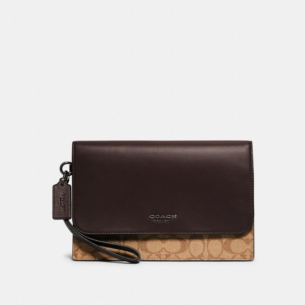 COACH F79813 GRAHAM POUCH IN COLORBLOCK SIGNATURE CANVAS QB/TAN-OXBLOOD