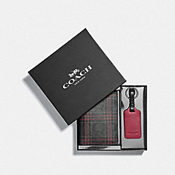 COACH F79842 - BOXED PASSPORT CASE AND LUGGAGE TAG GIFT SET IN SIGNATURE CANVAS WITH SHIRTING PLAID PRINT QB/BLACK RED MULTI
