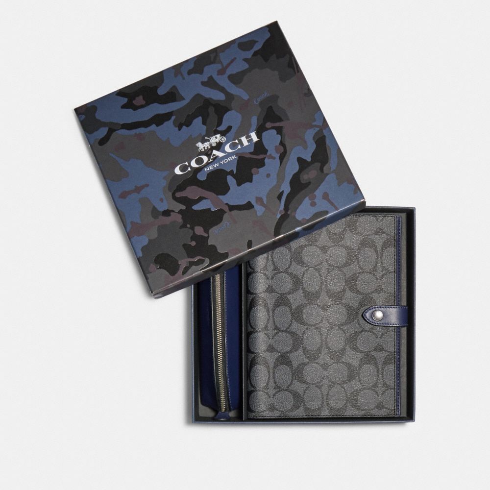 COACH F79846 Boxed Notebook And Pencil Case Gift Set In Signature Canvas CHARCOAL MULTI