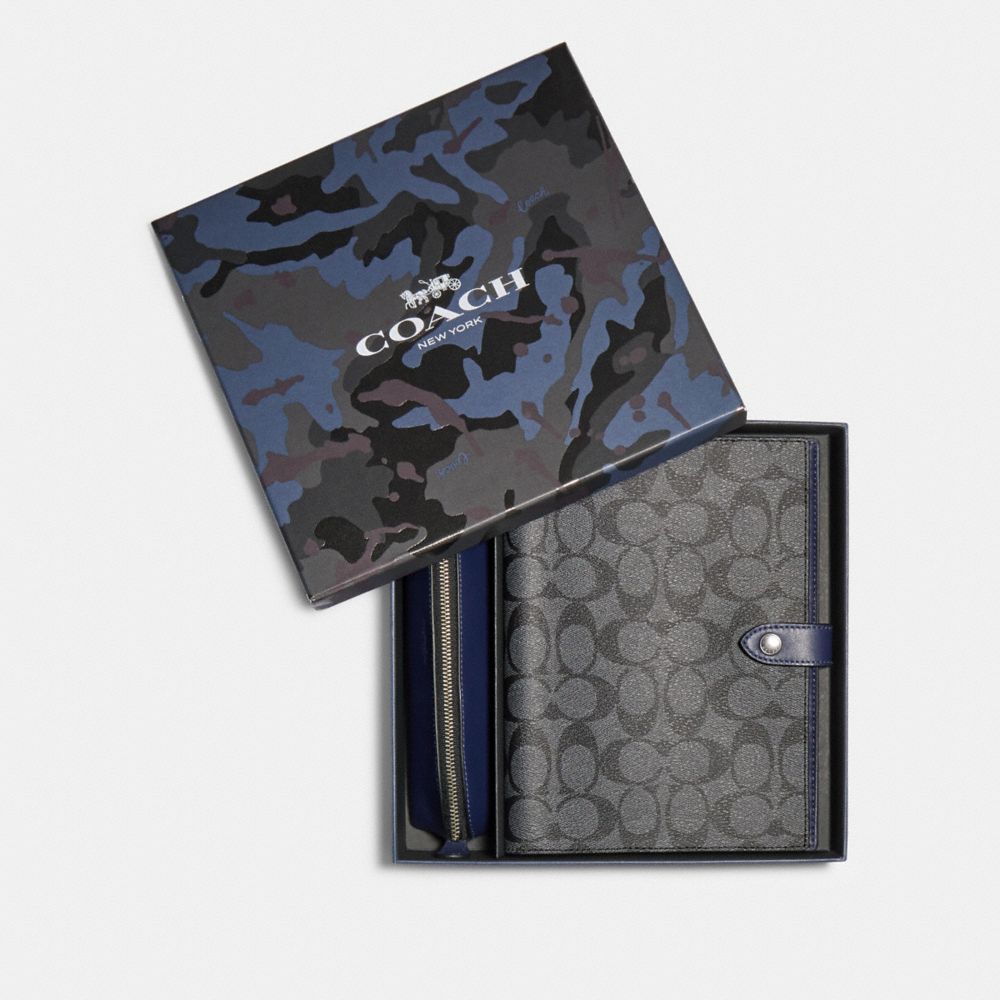 COACH F79846 BOXED NOTEBOOK AND PENCIL CASE GIFT SET IN SIGNATURE CANVAS CHARCOAL MULTI