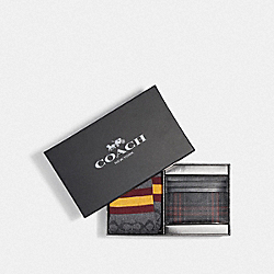 COACH F79851 Boxed Card Case And Sock Gift Set In Signature Canvas With Shirting Plaid Print QB/BLACK RED MULTI
