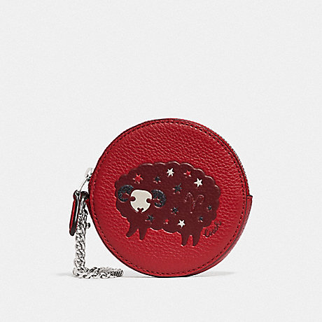 COACH ROUND COIN CASE WITH ARIES - SV/TRUE RED - F79865