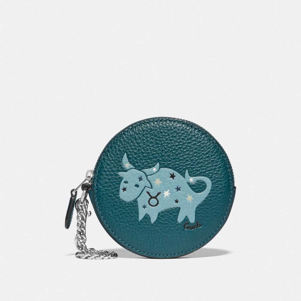 COACH F79866 Round Coin Case With Taurus SV/DEEP OCEAN