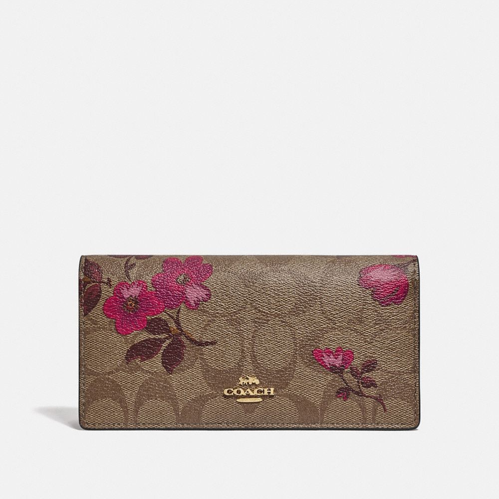 COACH F79871 - BIFOLD WALLET IN SIGNATURE CANVAS WITH VICTORIAN FLORAL PRINT IM/KHAKI BERRY MULTI