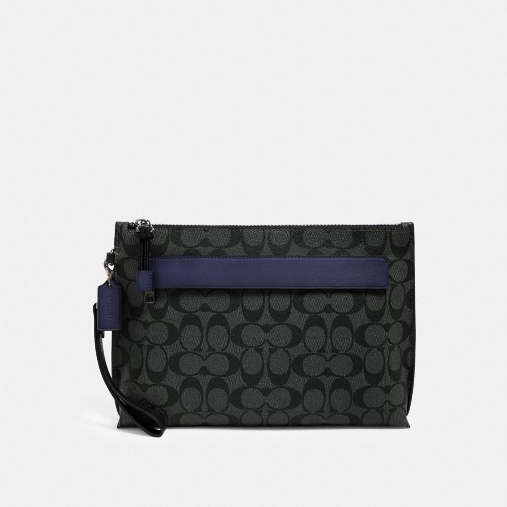 CARRYALL POUCH IN COLORBLOCK SIGNATURE CANVAS - QB/CHARCOAL CADET - COACH F79877
