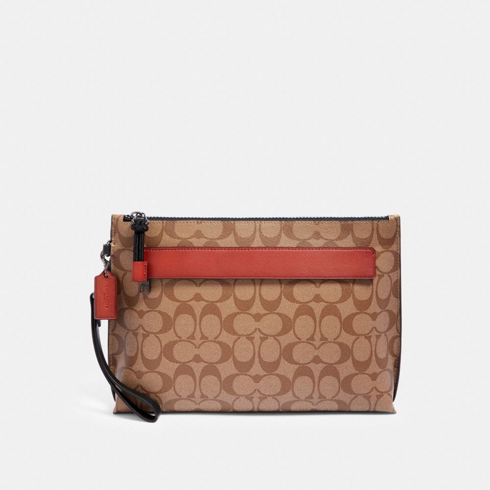 COACH CARRYALL POUCH IN COLORBLOCK SIGNATURE CANVAS - QB/TAN TERRACOTTA - F79877