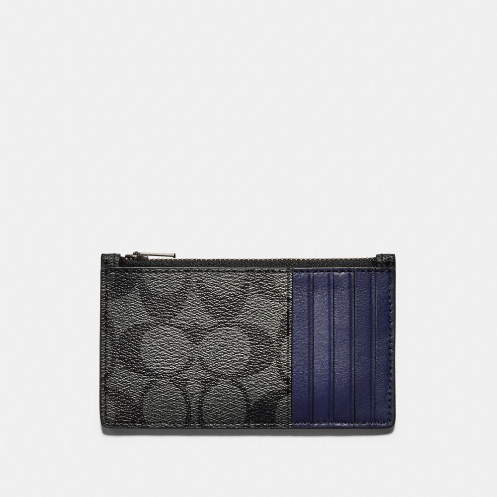 COACH ZIP CARD CASE IN COLORBLOCK SIGNATURE CANVAS - QB/CHARCOAL CADET - F79878