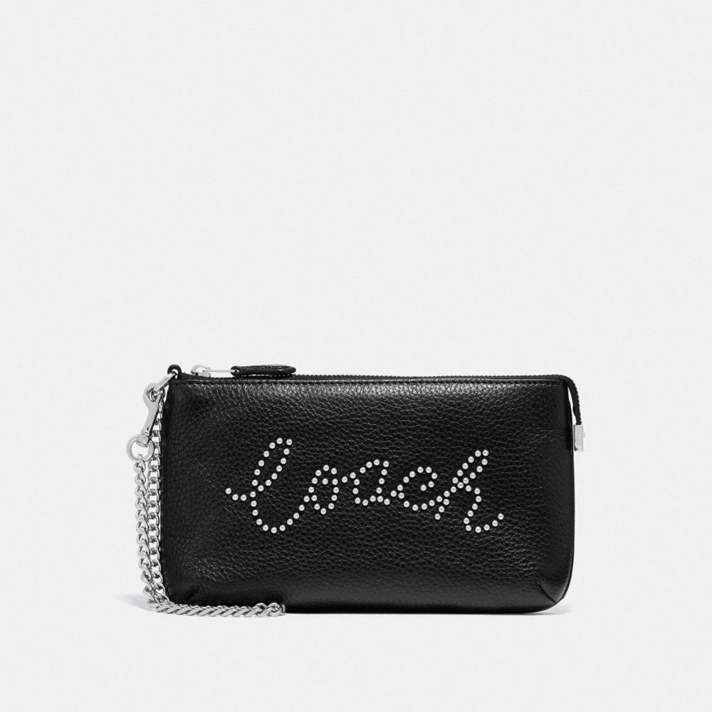 COACH F79890 Large Wristlet With Studded Coach Script SV/BLACK