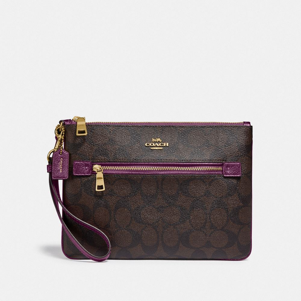 COACH F79896 Gallery Pouch In Signature Canvas IM/BROWN METALLIC BERRY