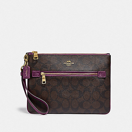 COACH F79896 GALLERY POUCH IN SIGNATURE CANVAS IM/BROWN METALLIC BERRY