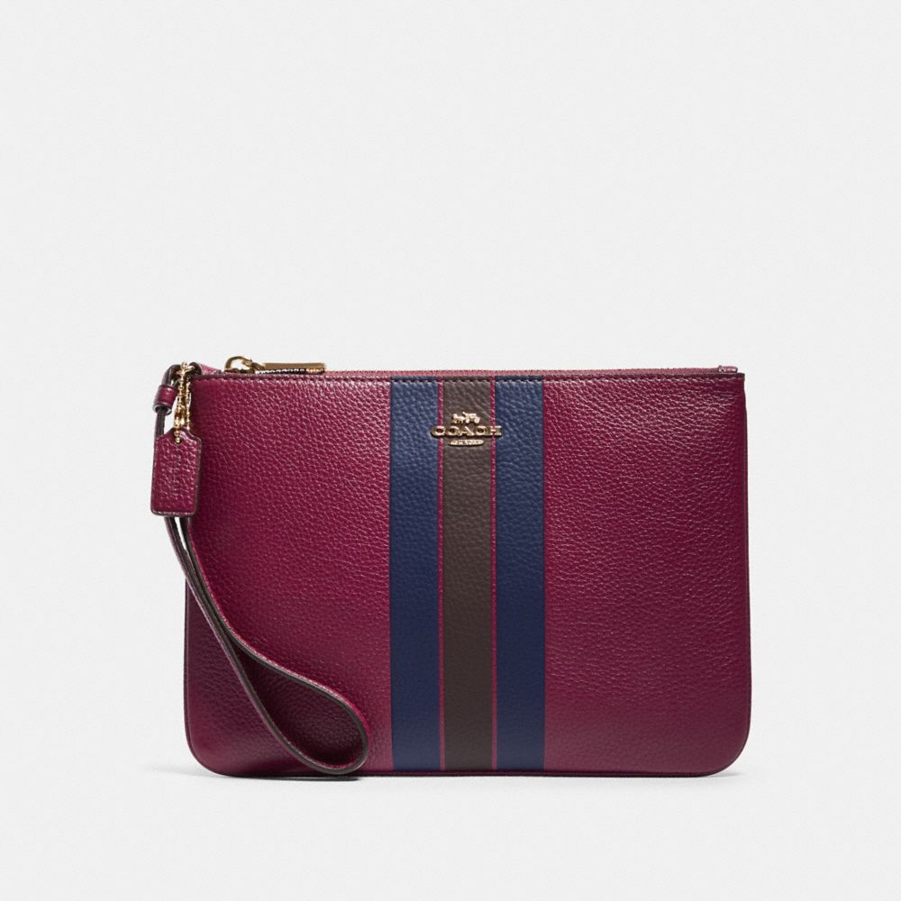 COACH F79898 Jes Gallery Pouch With Varsity Stripe IM/DARK BERRY MULTI