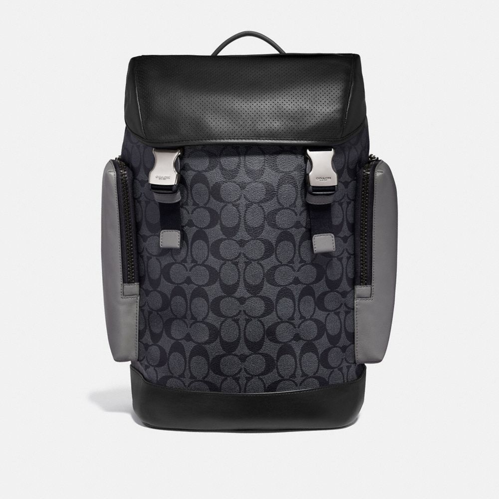 RANGER BACKPACK IN COLORBLOCK SIGNATURE CANVAS - QB/CHARCOAL HEATHER GREY - COACH F79901